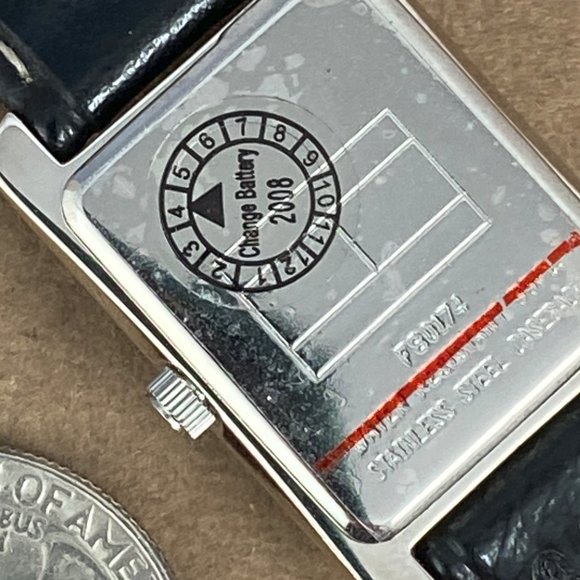 Tommy Hilfiger Black Strap Tank Style Watch Silver Tone Almost New - Picture 7 of 8